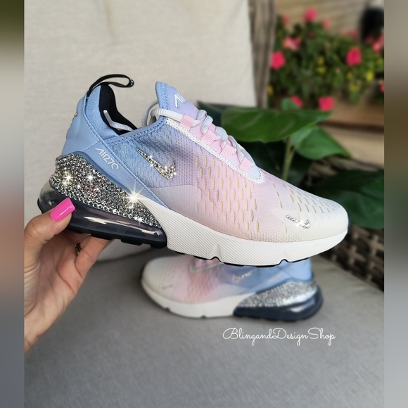 Bling Ombre Nike Air Max 270 Womens Sneakers Shoes Customized with Crystals - Picture 1 of 7
